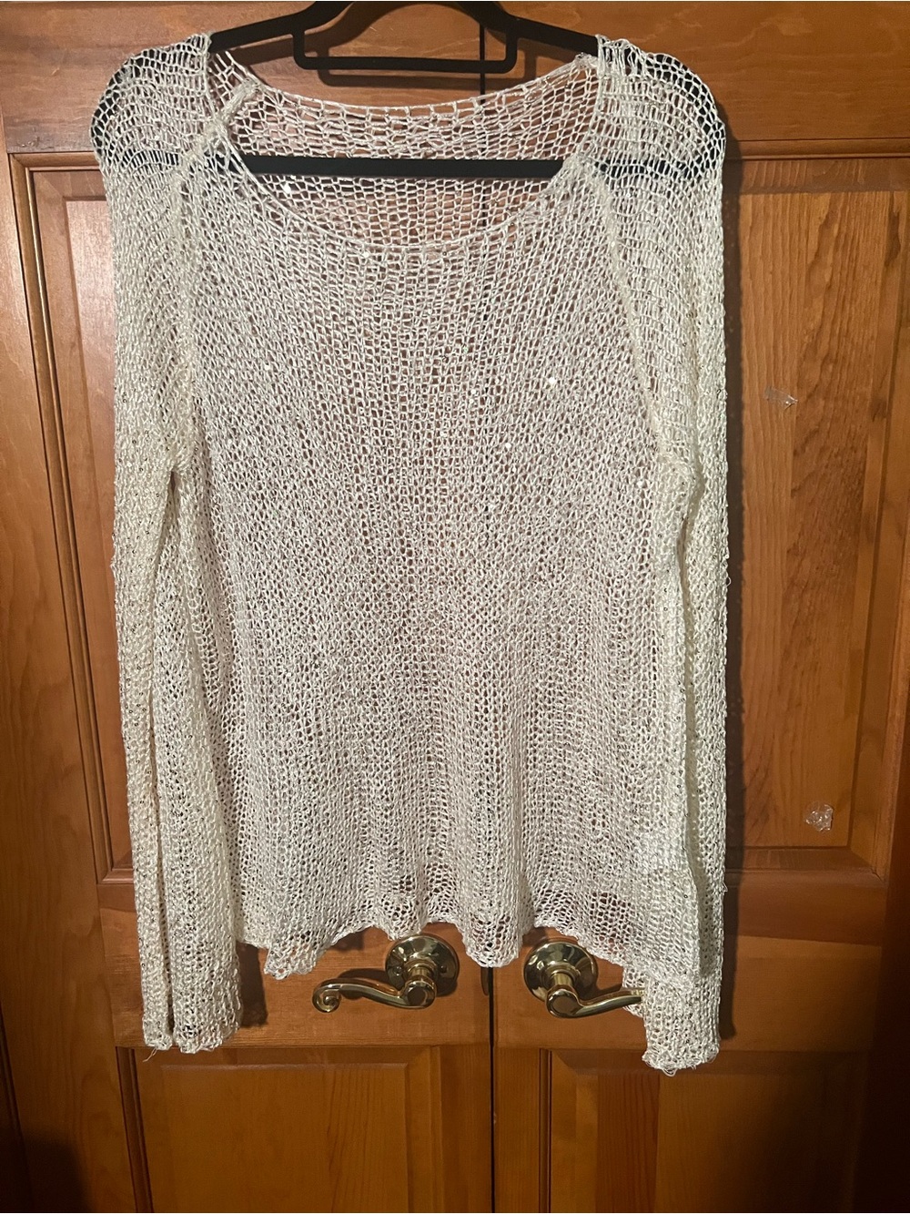 Women's Cream Open-Knit Long Sleeve Sweater Top